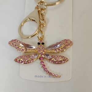 Pink and Gold Dragonfly Keychain